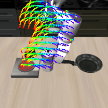 Predicted point trajectories over a LIBERO robot and moka pot